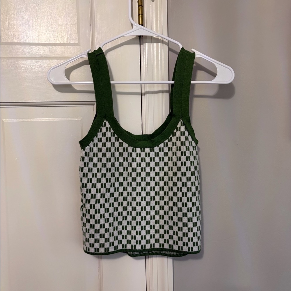 Abercrombie & Fitch Green and Cream Checker Knit Tank - Picture 3 of 4